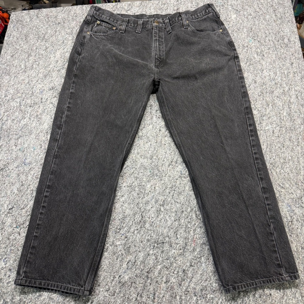 Carhartt Relaxed Fit Straight Leg Black Denim Jeans Mens 44x30 Faded Workwear